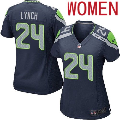 Women Seattle Seahawks #24 Marshawn Lynch Nike Navy Game NFL Jersey->women nfl jersey->Women Jersey